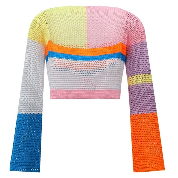 Sweaters - Women's Bright Colorblock Crochet Festival Sweater Boho